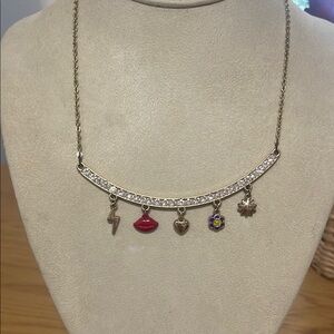 Gold Charm Necklace with Red and Purple Accents